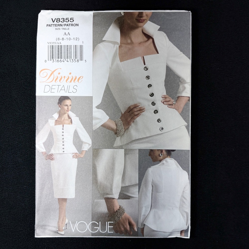 Vogue Sewing Pattern V8355 Size AA 6-12‎ Suit Peplum Top Straight Skirt Uncut